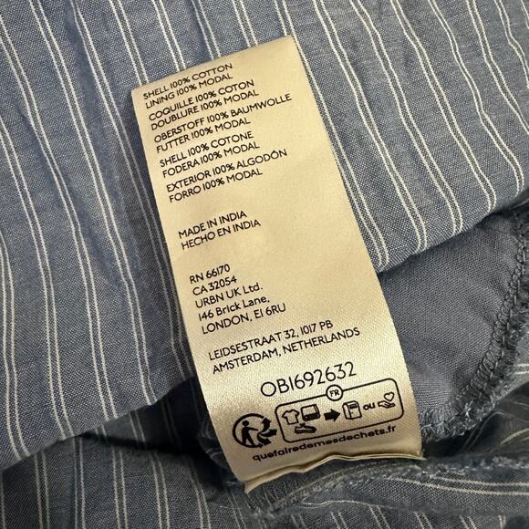 PILCRO ANTHROPOLOGIE Flowy Shirt Dress Blue Pinstriped Puff Sleeve - Picture 9 of 12